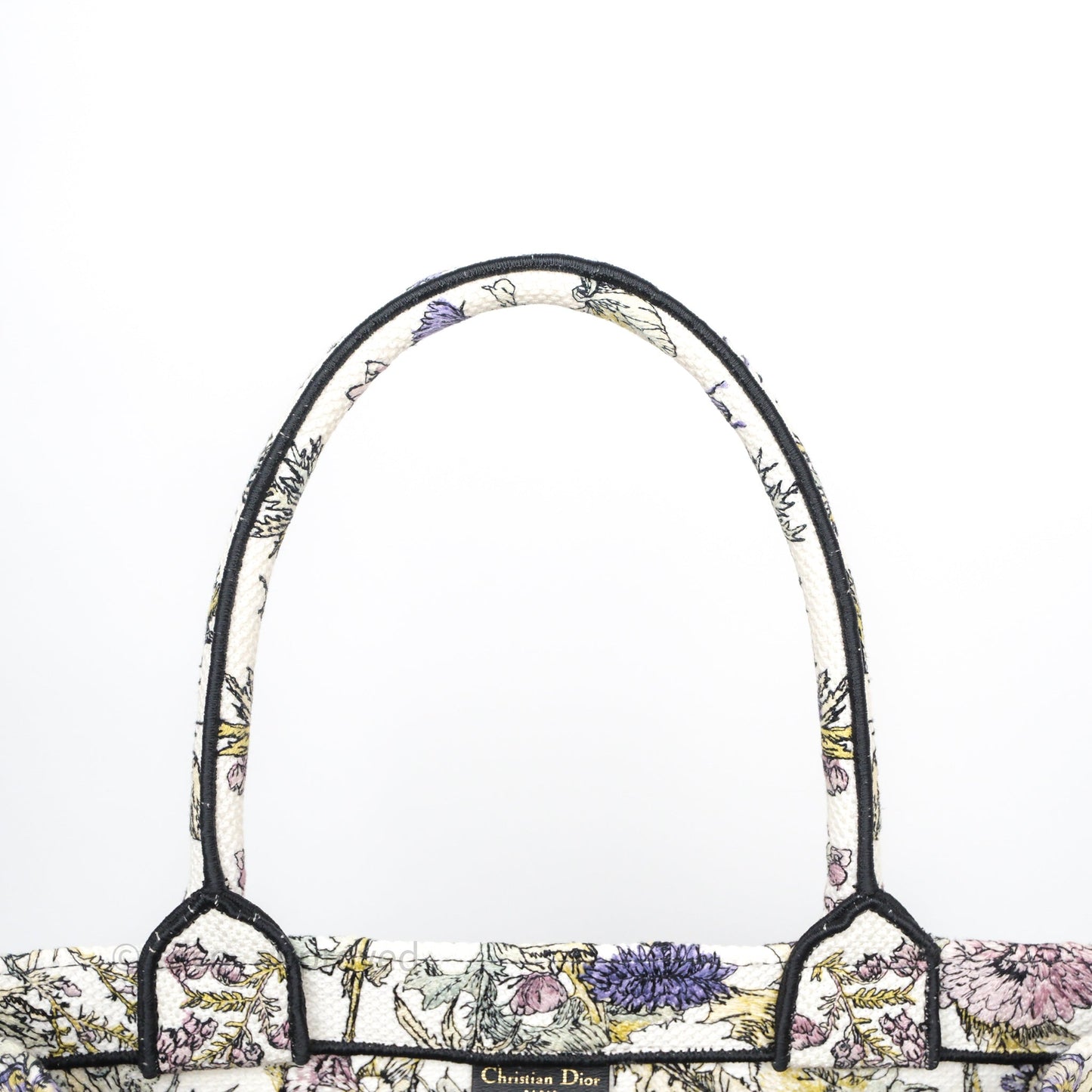 Christian Dior Medium (Old Small) Book Tote Latte Embroidery with Yellow Multicolor Dior Chardons Motif