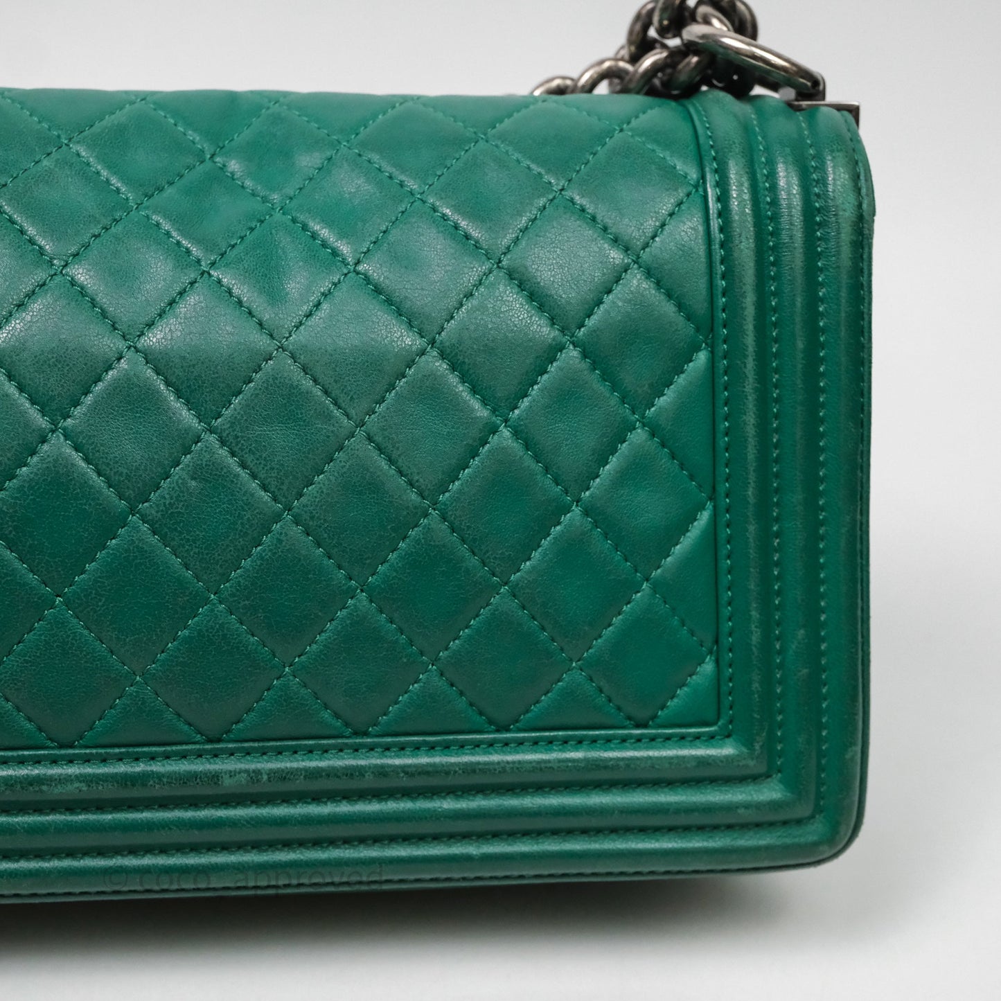 Chanel Medium Boy Quilted Green Lambskin Ruthenium Hardware
