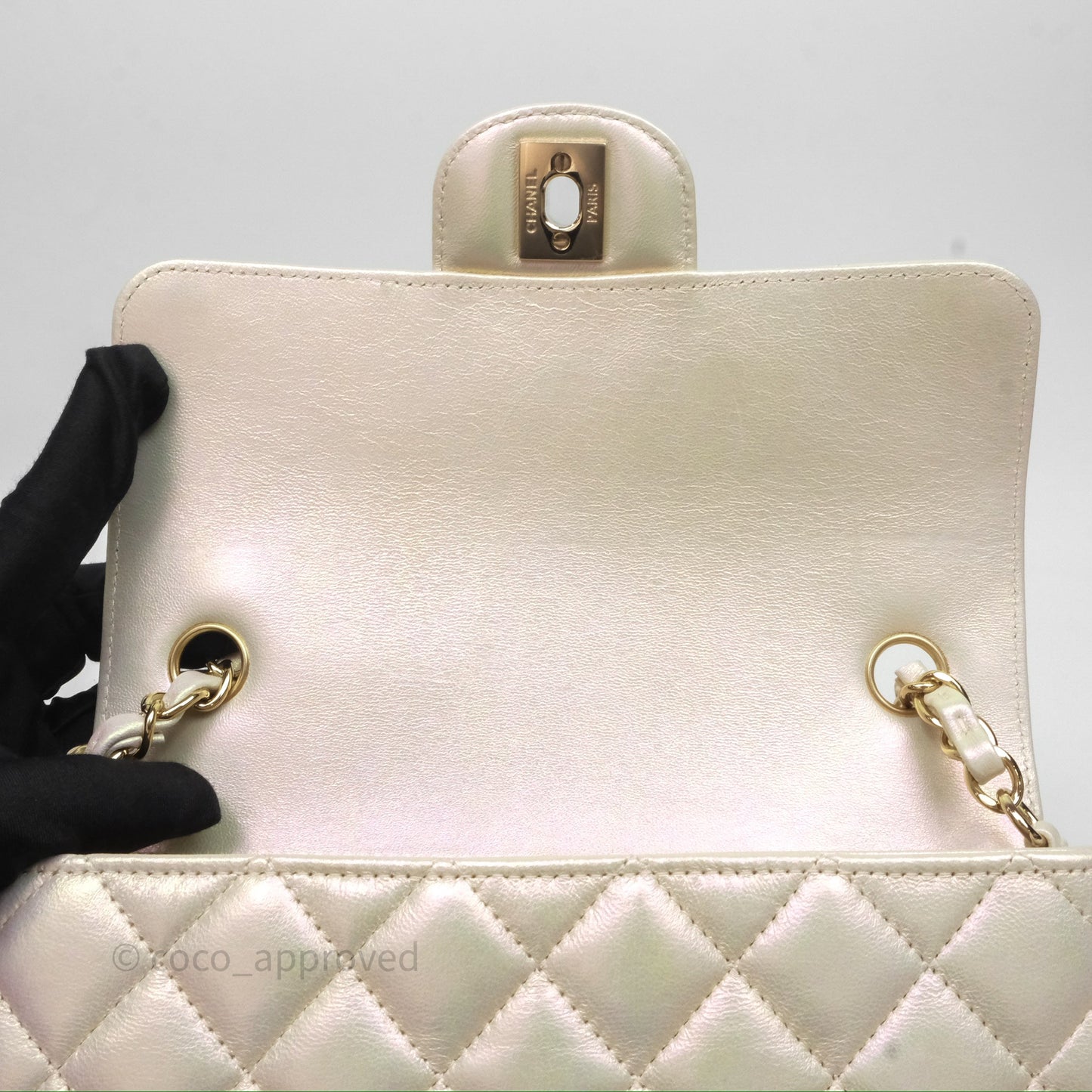 Chanel Mini Rectangular Quilted Iridescent Ivory Lambskin Gold Hardware 20B