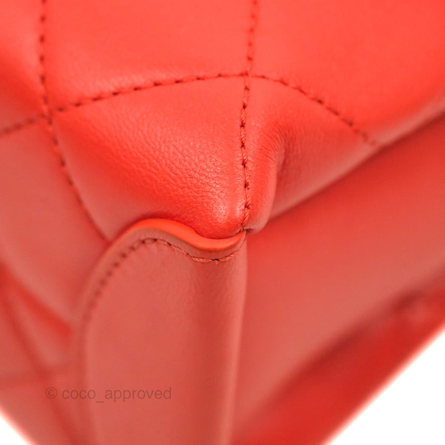 Chanel Top Handle Flap Bag Red Lambskin Aged Gold Hardware