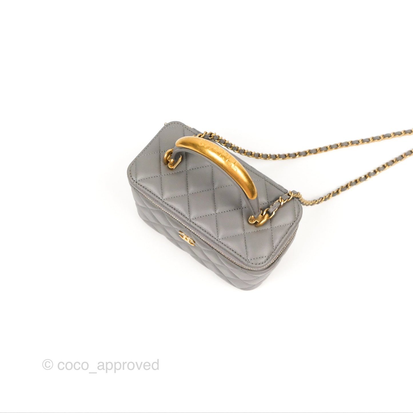 Chanel Vanity Rectangular Metal Top Handle Grey Lambskin Aged Gold Hardware
