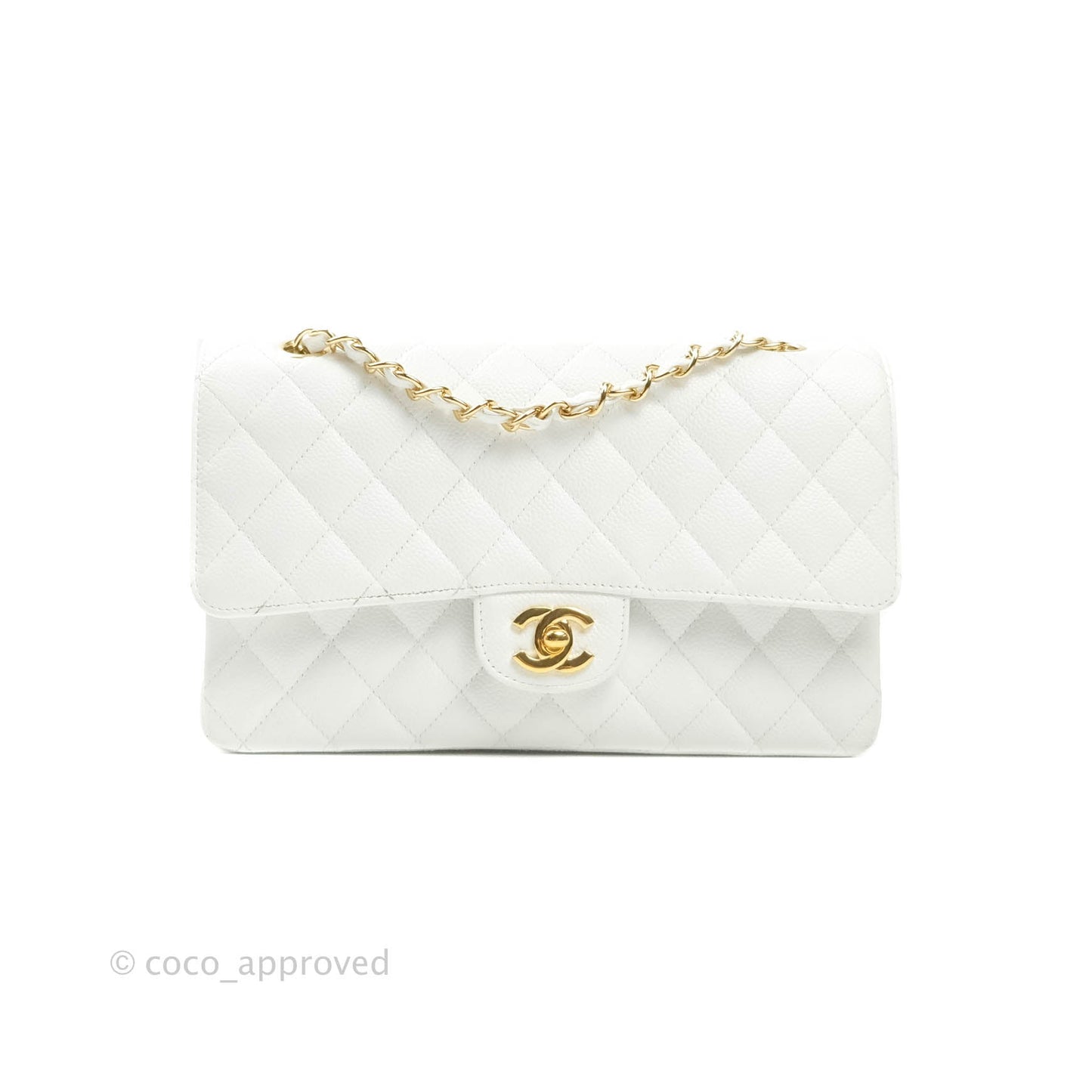 Chanel M/L Medium Double Flap Bag White Caviar Gold Hardware