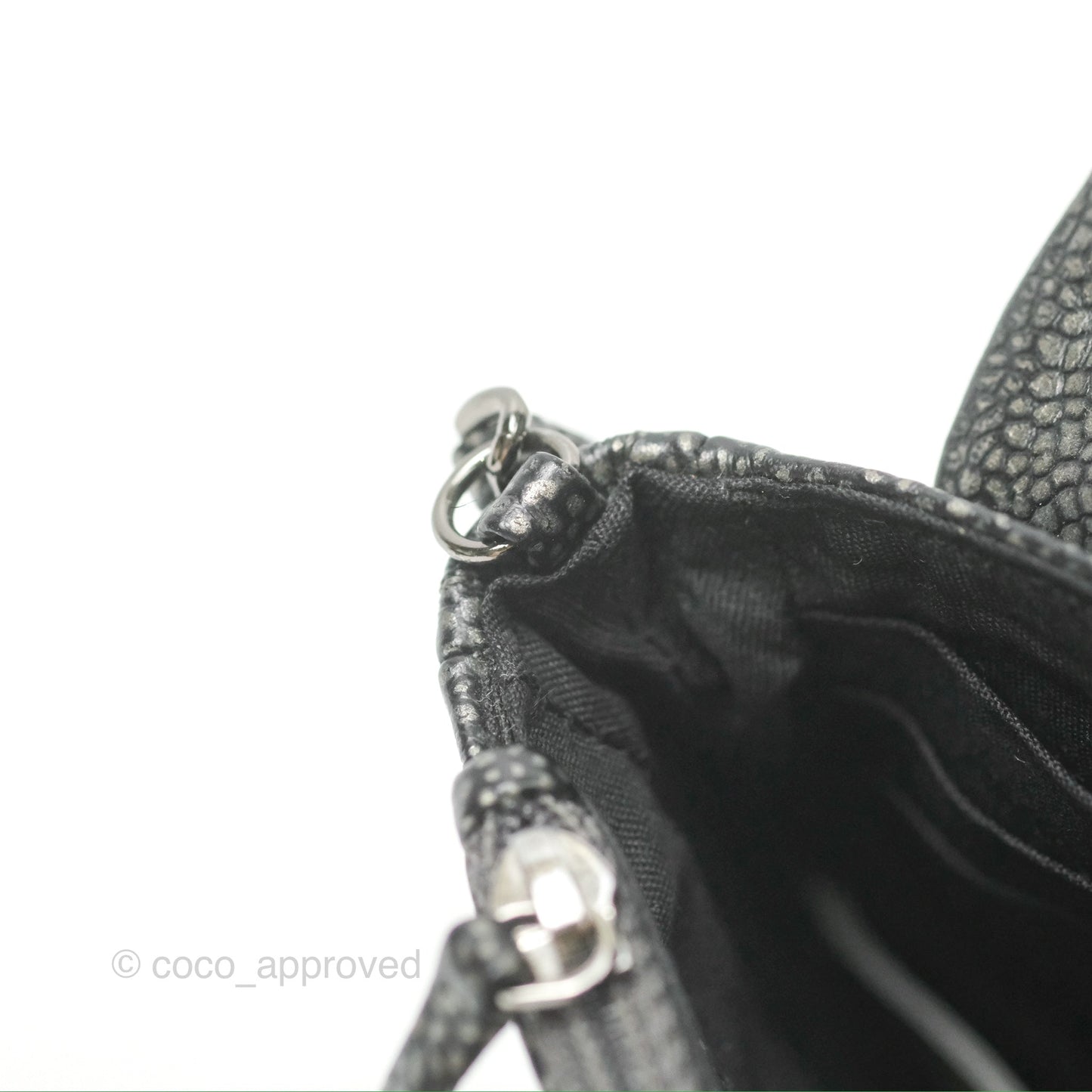 Chanel Half Moon Wallet on Chain WOC Metallic Dark Grey Caviar Silver Hardware