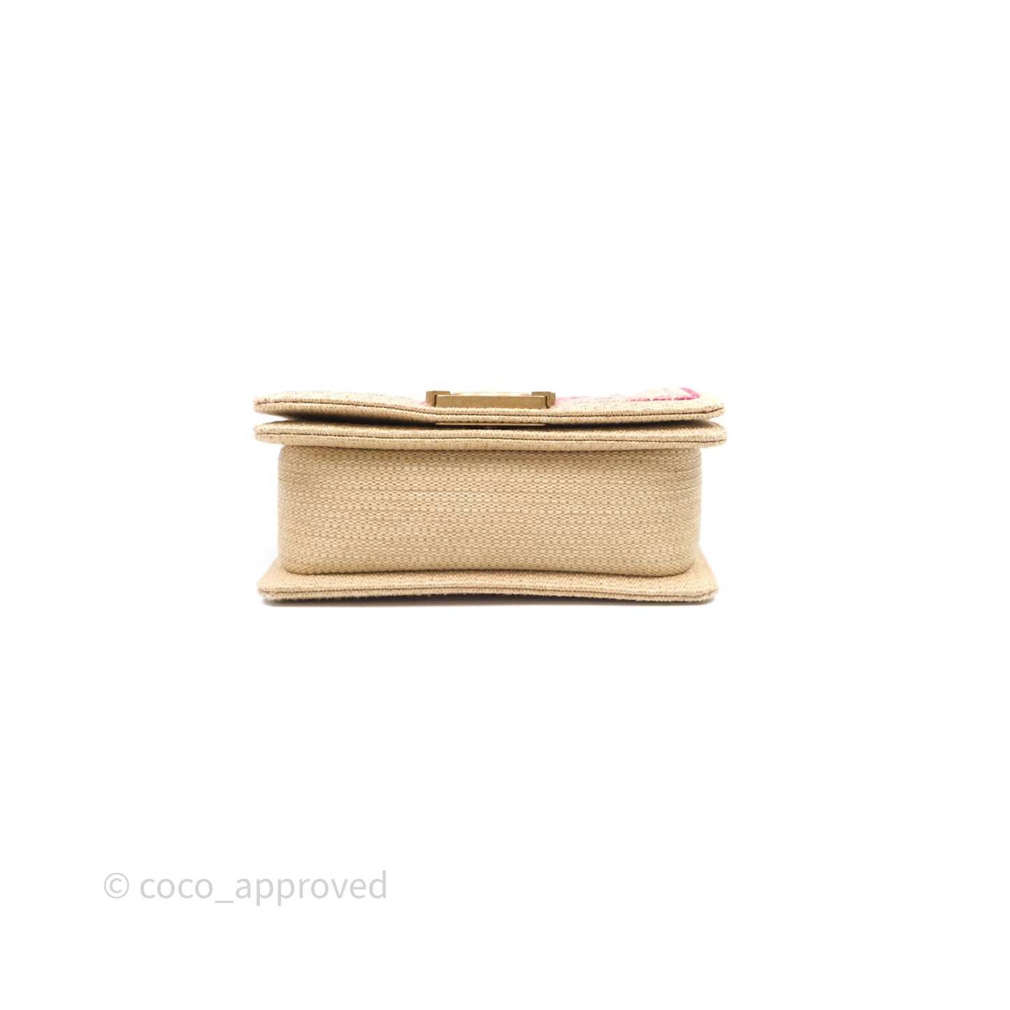 Chanel Small Boy Chevron Raffia Metallic Pink Aged Gold Hardware
