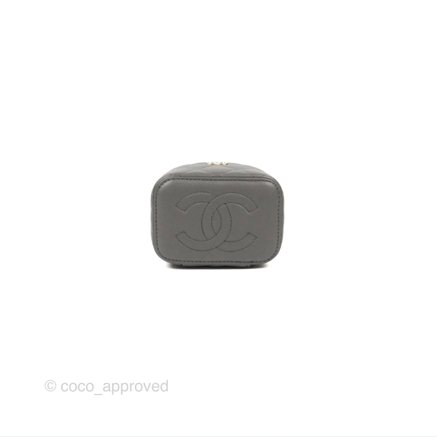 Chanel Mini Top Handle Vanity With Chain Dark Grey Lambskin Gold Hardware