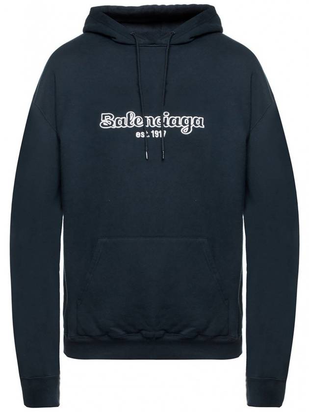 Luxury Balenciaga Embroidered Logo Hoodie Navy