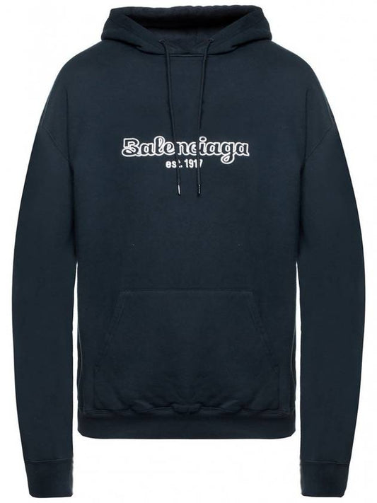 Luxury Balenciaga Embroidered Logo Hoodie Navy