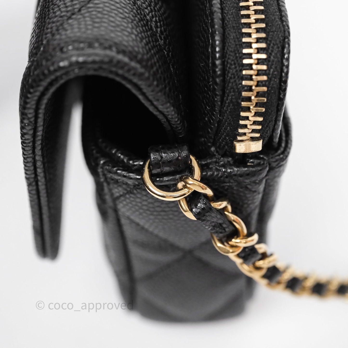 Chanel Classic Flap Phone Holder With Chain Black Caviar Gold Hardware