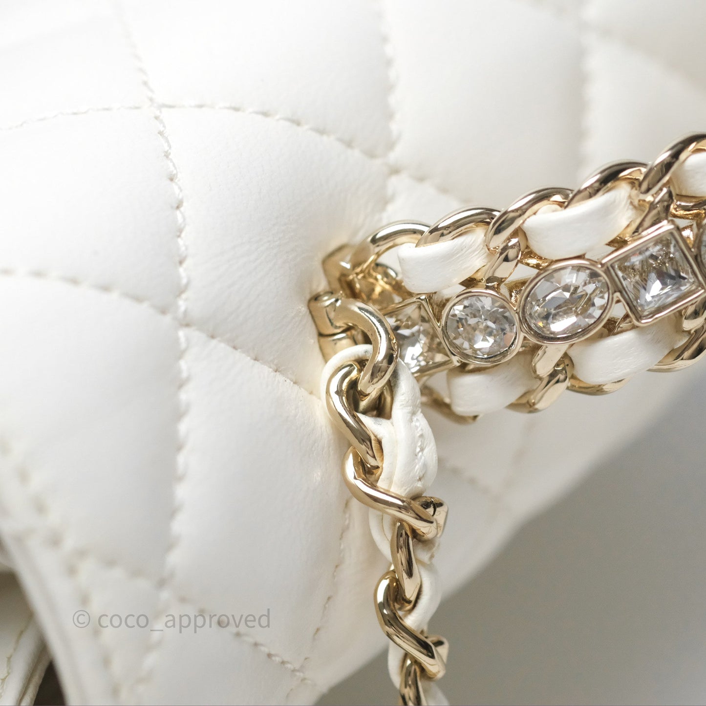 Chanel Crystals Top Handle Mini Rectangular Flap Bag White Lambskin Gold Hardware