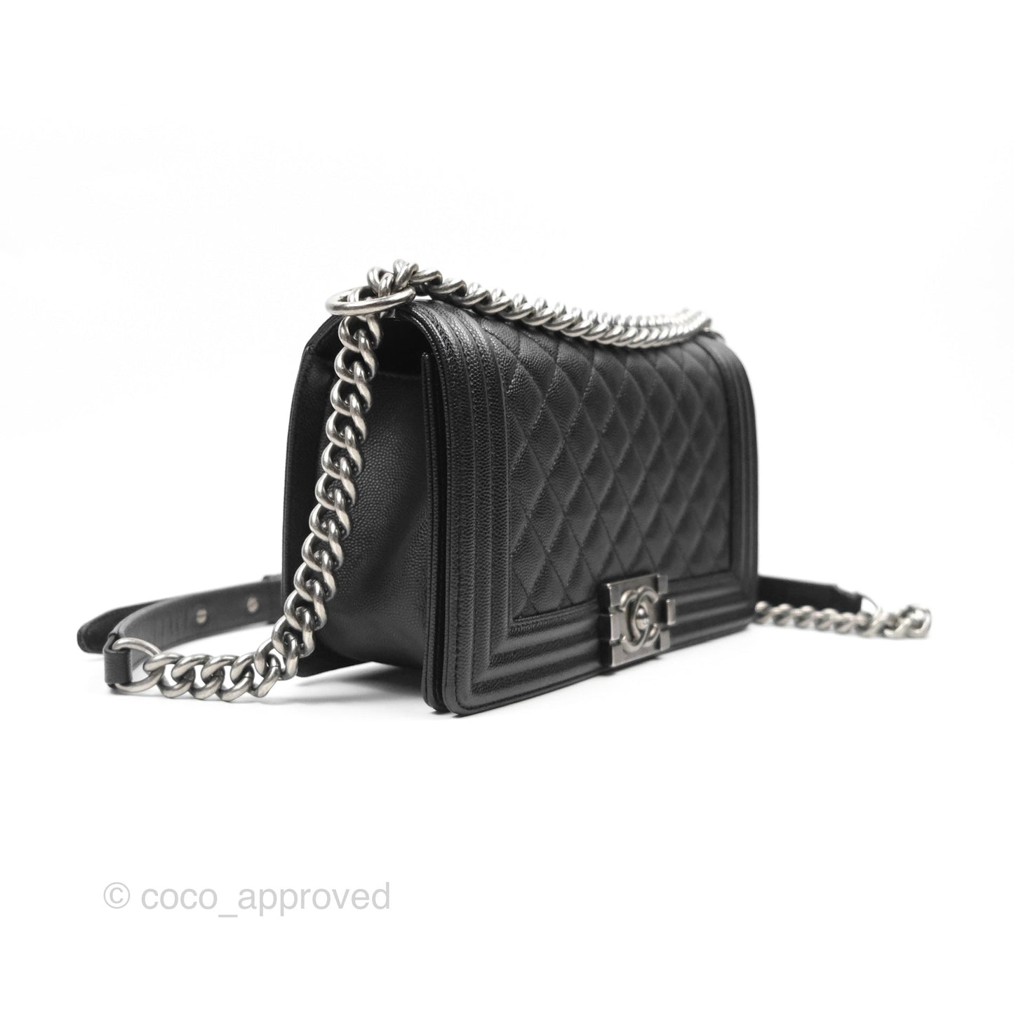 Chanel Quilted Medium Boy Black Caviar Ruthenium Hardware