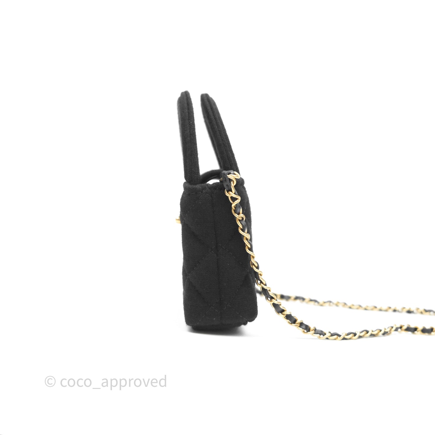 Chanel Mini Nano Kelly Bag Black Jersey Aged Gold Hardware 23K