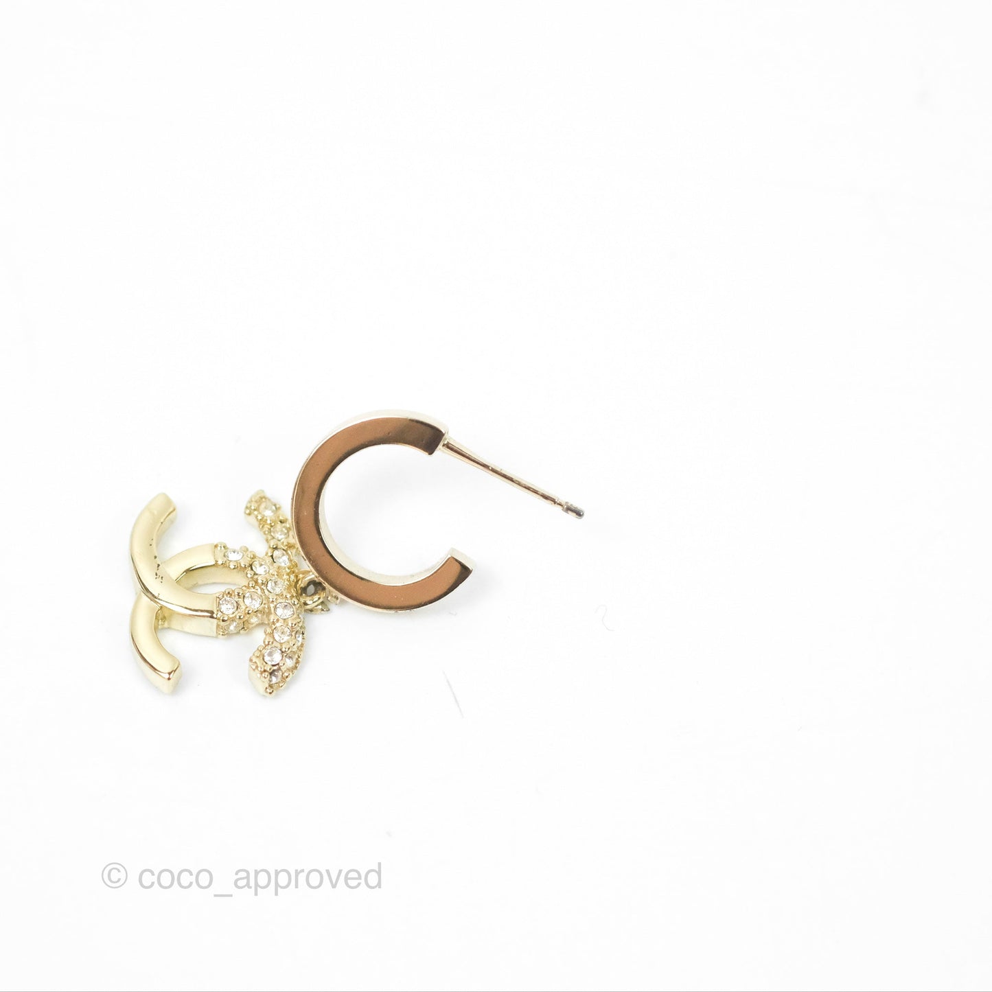 Chanel Crystal CC Drop Earrings Gold Tone 22B