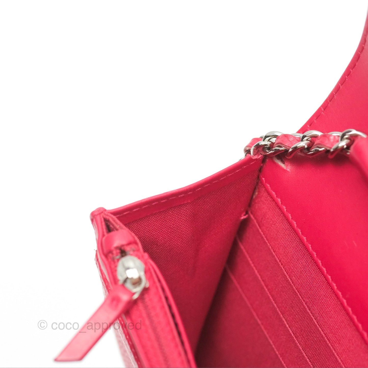 Chanel CC Wallet On Chain WOC Dark Pink Caviar Silver Hardware