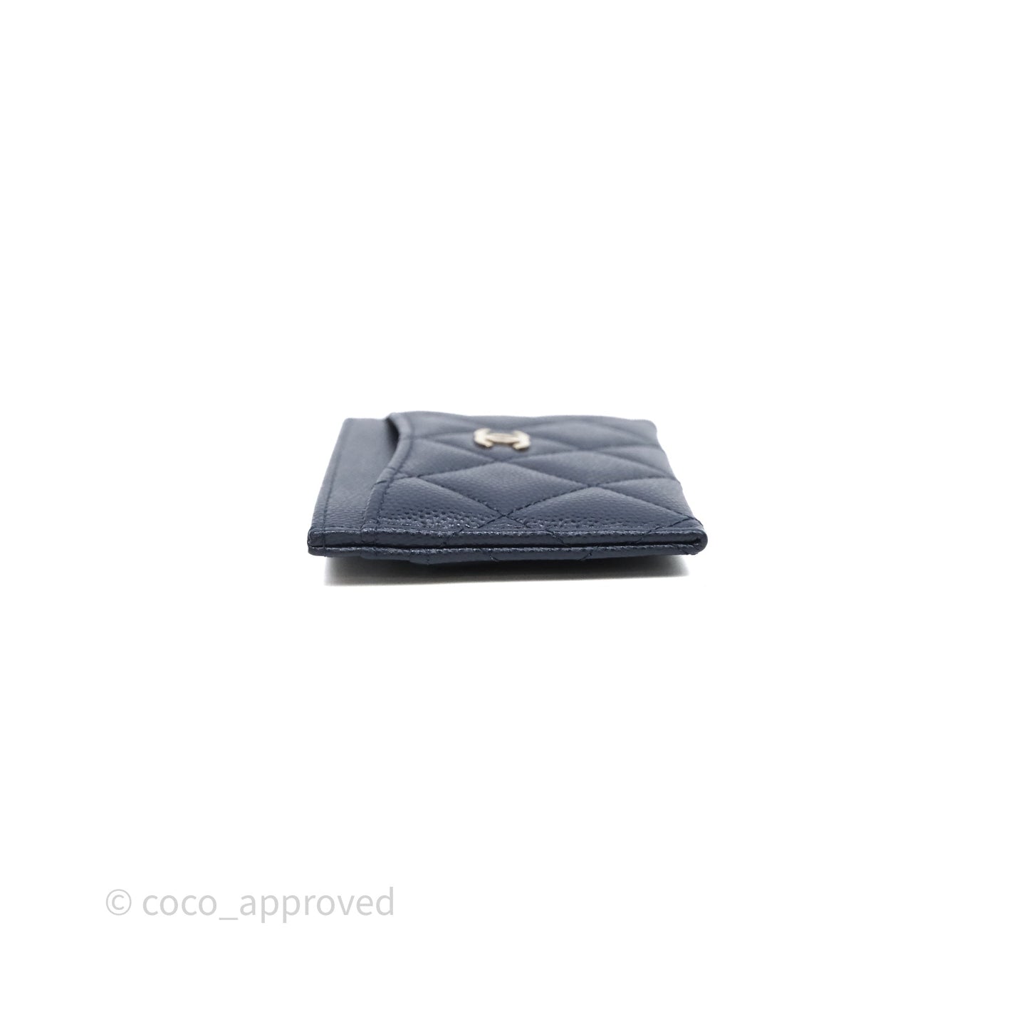 Chanel Classic Flat Card Holder Navy Caviar Gold Hardware