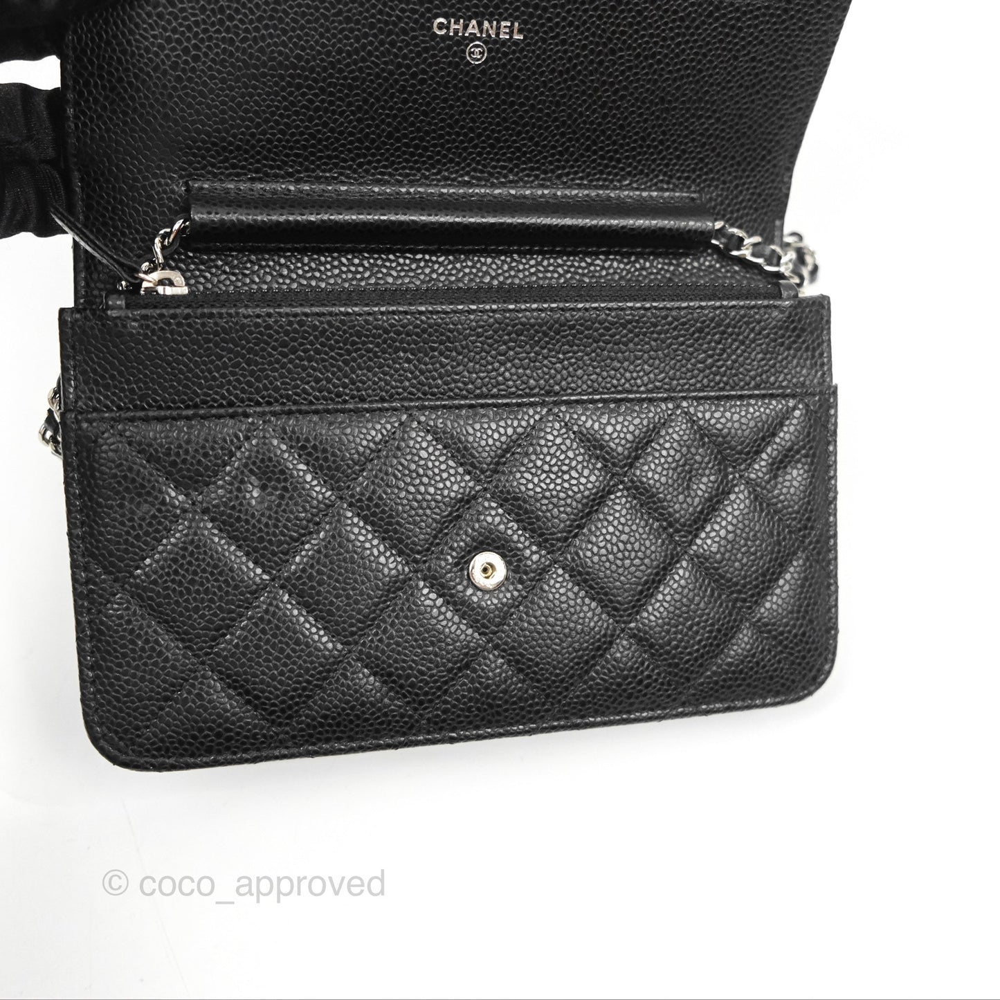 Chanel Quilted Classic Wallet On Chain WOC Black Caviar Silver Hardware