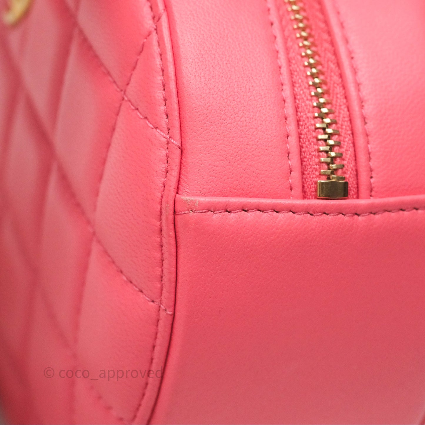Chanel Quilted Pearl Crush Round Clutch With Chain Pink Lambskin Aged Gold Hardware