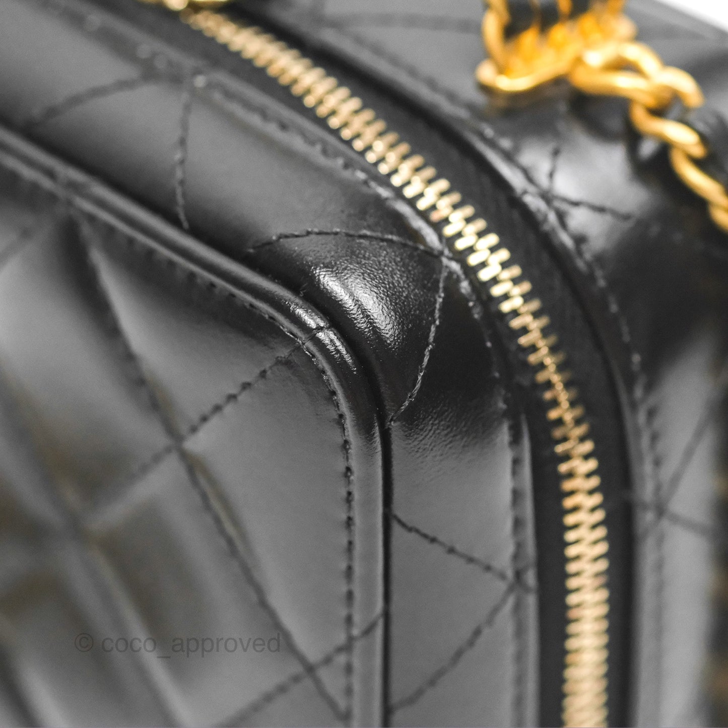 Chanel Top Handle Vanity Case Black Shiny Lambskin Aged Gold Hardware