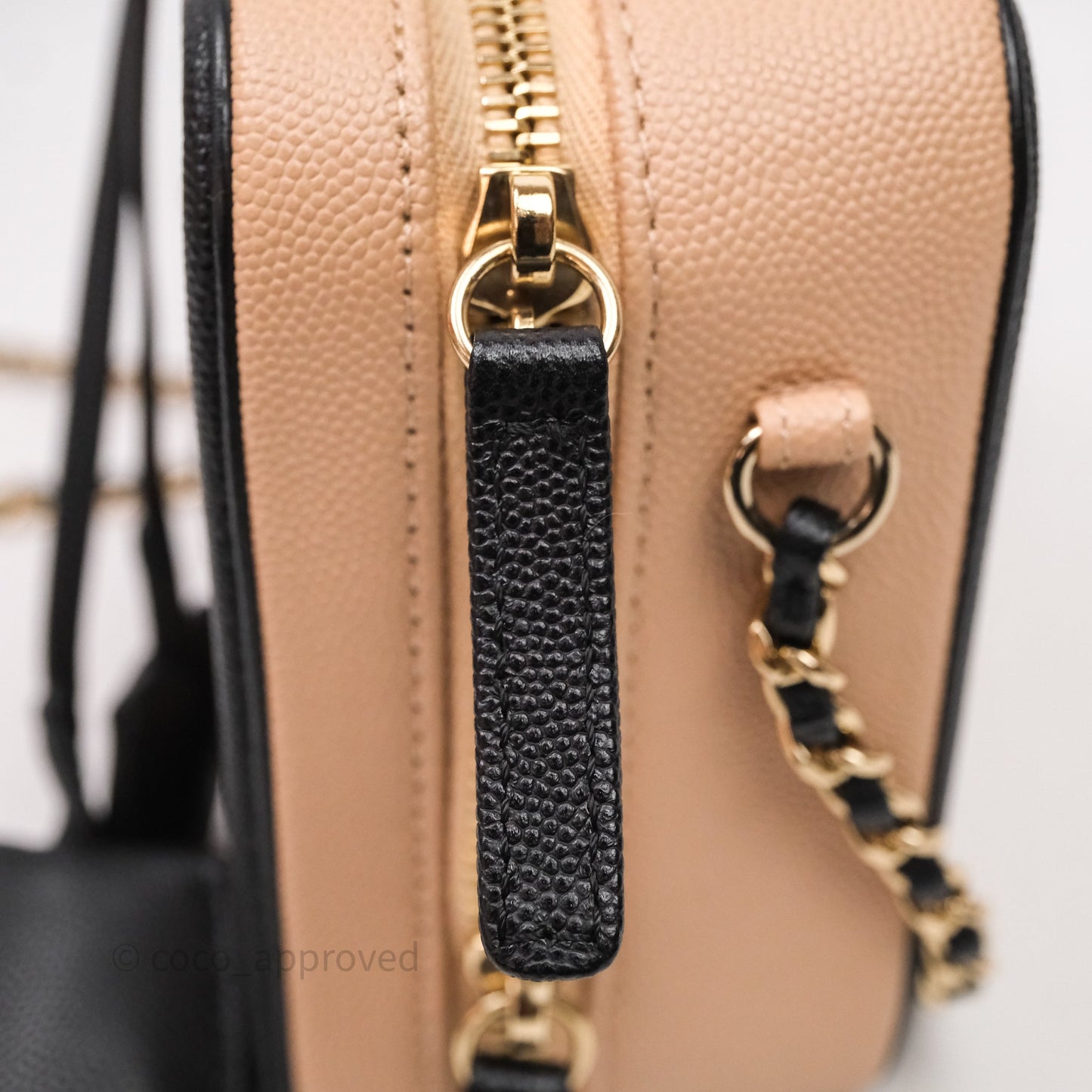 Chanel Quilted New Small CC Filigree Vanity Case Beige Caviar Gold Hardware