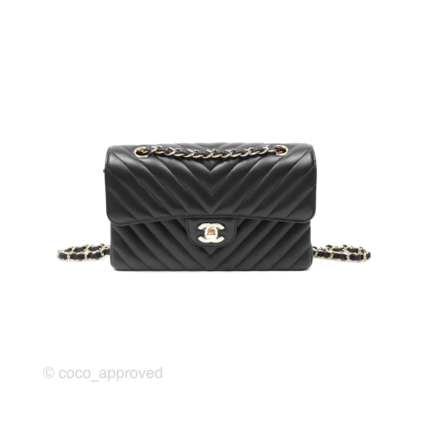 Chanel Small Classic Chevron Flap Black Lambskin Gold Hardware