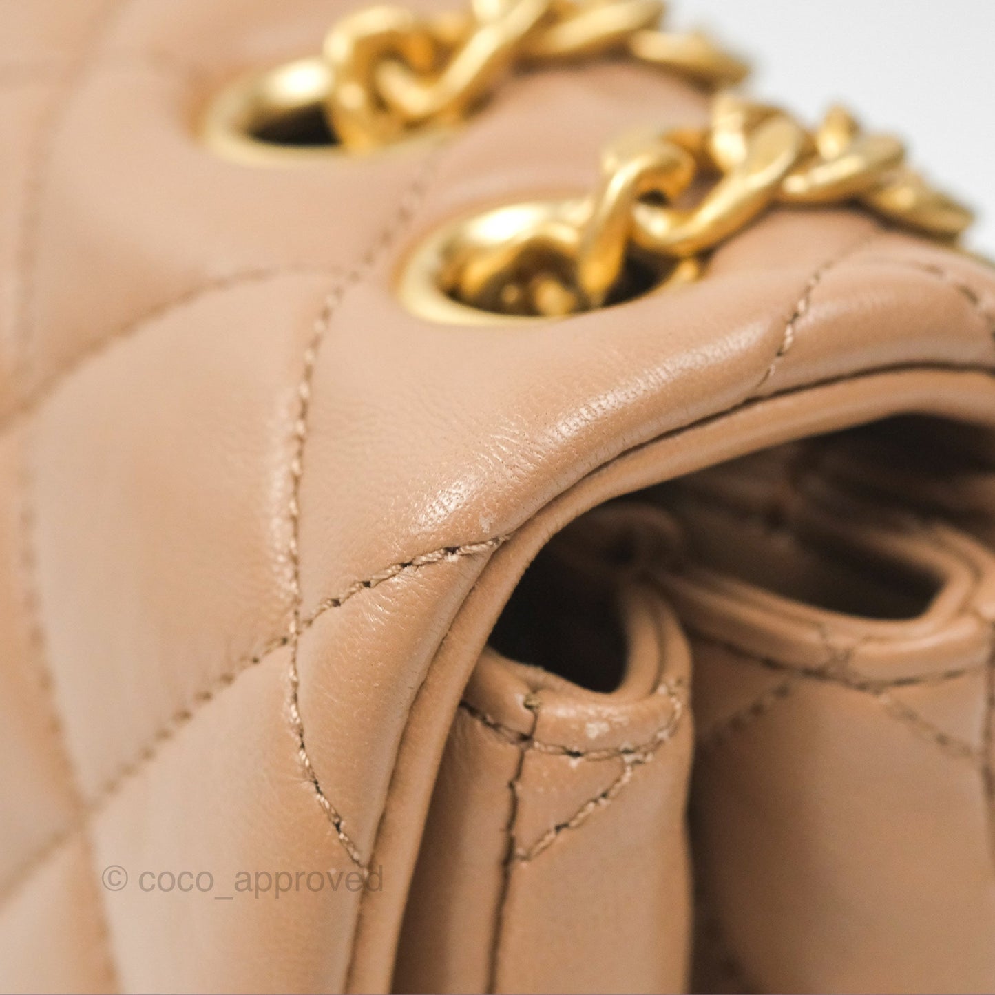 Chanel Small All Slide Adjustable Chain Flap Bag Beige Lambskin Aged Gold Hardware