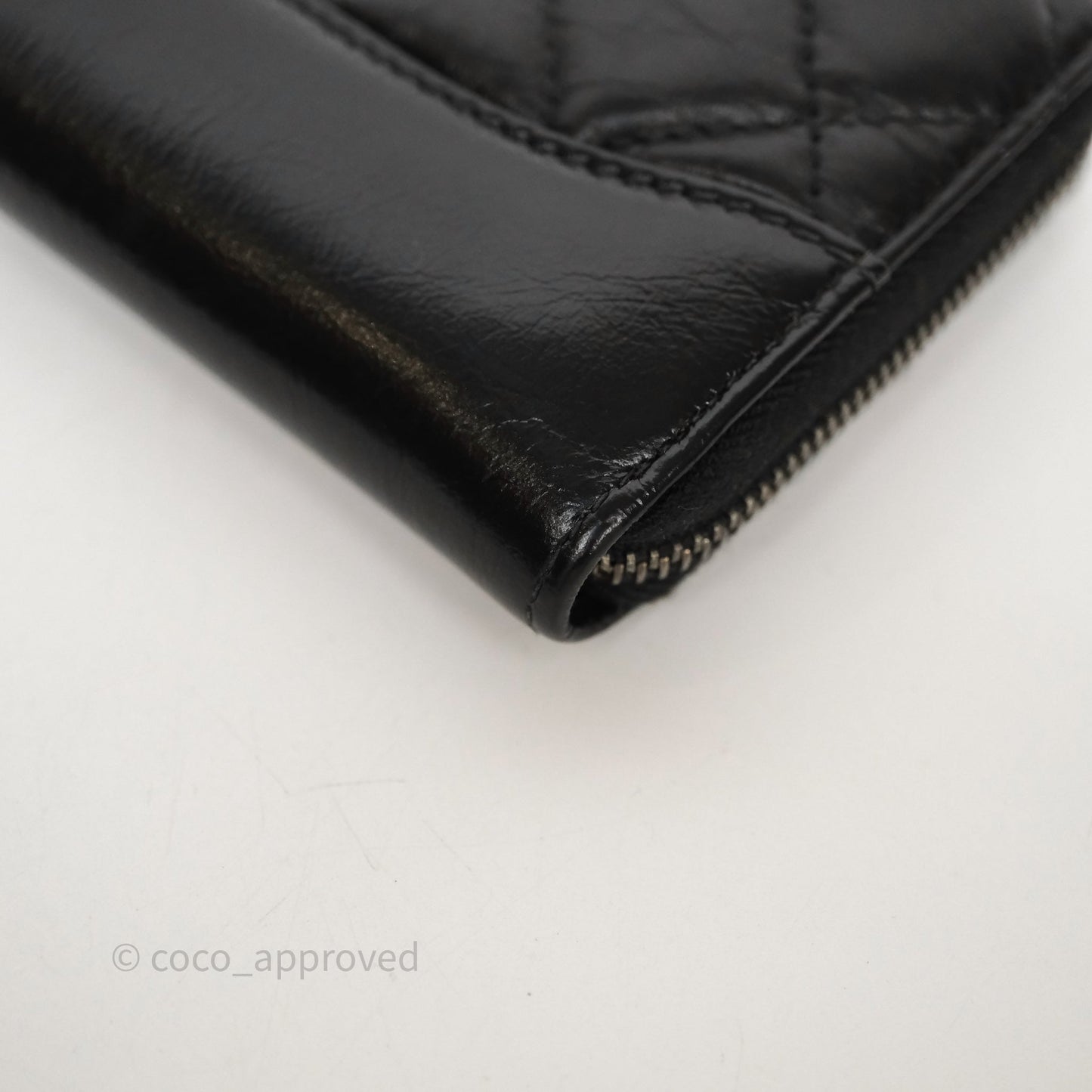 Chanel Quilted Gabrielle Zip Long Wallet Black Aged Gold Hardware