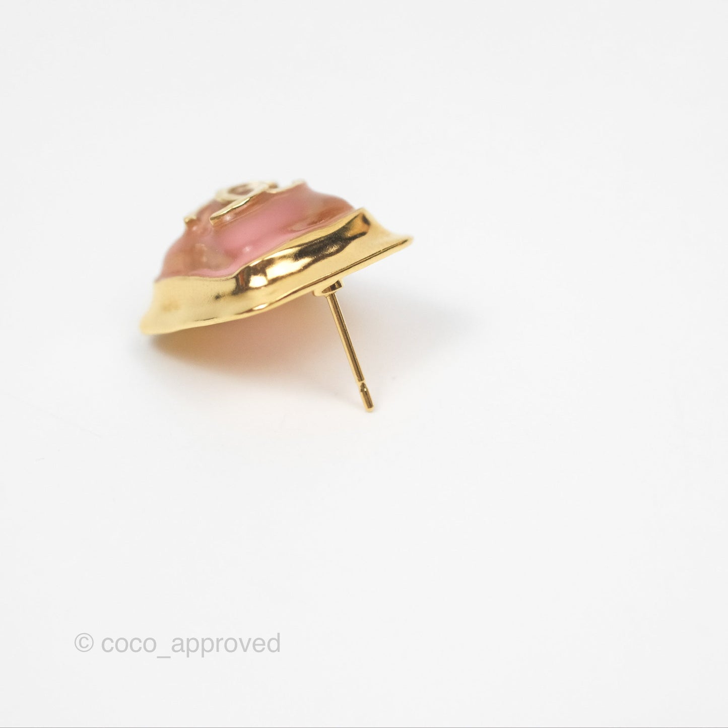 Chanel CC Pink Resin Square Earrings Gold Tone 23C