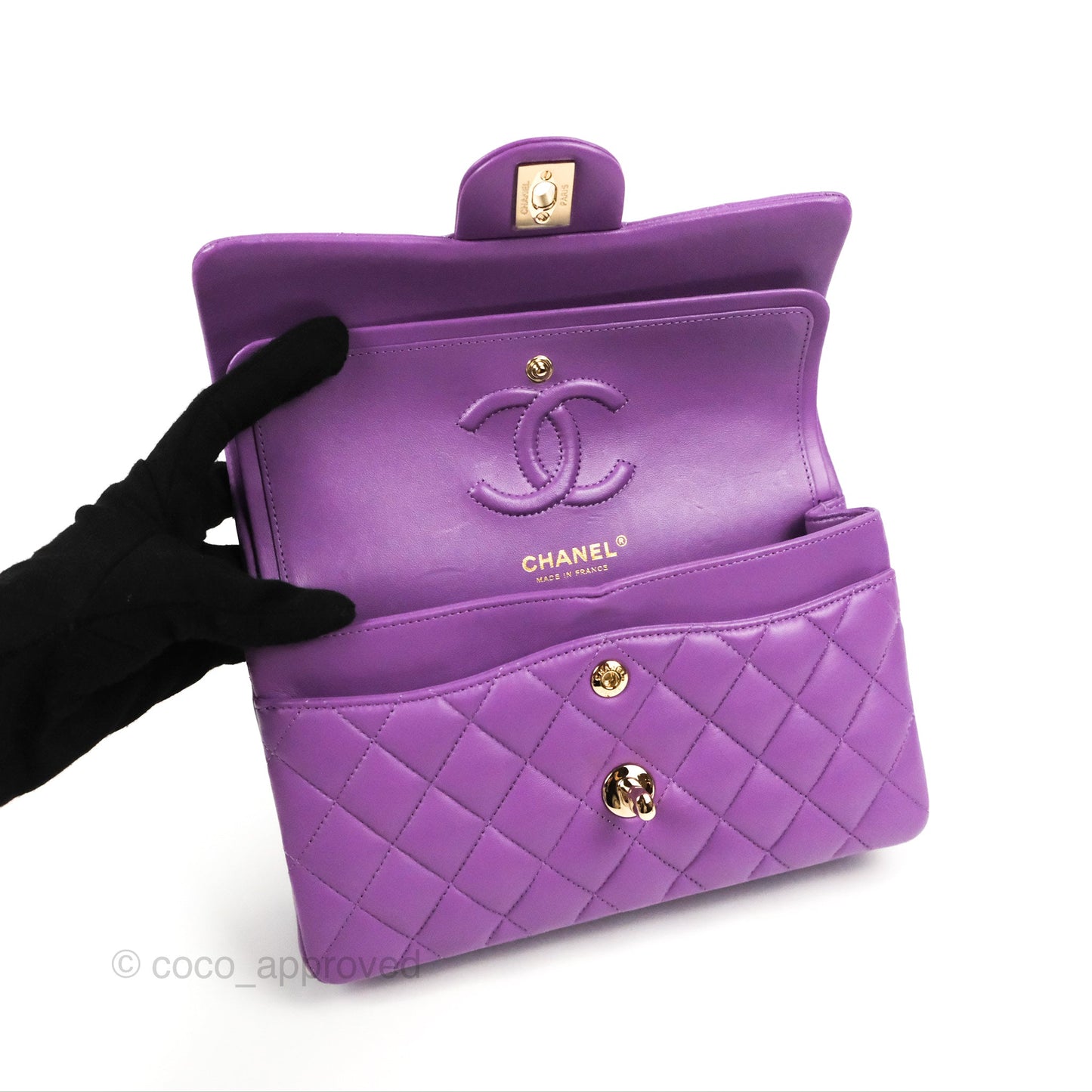 Chanel Small Classic Quilted Flap Purple Lambskin Gold Hardware