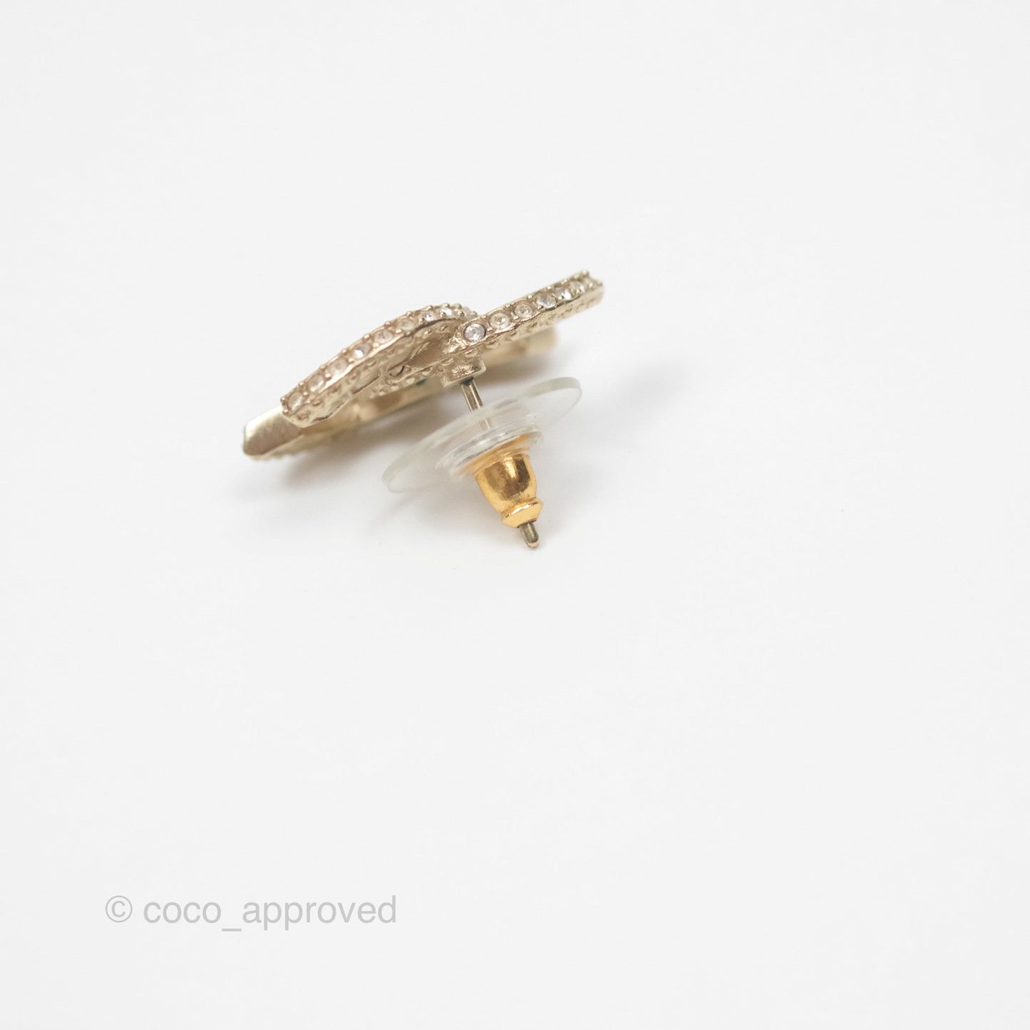 Chanel Crystal CC Earrings Gold Tone 20V