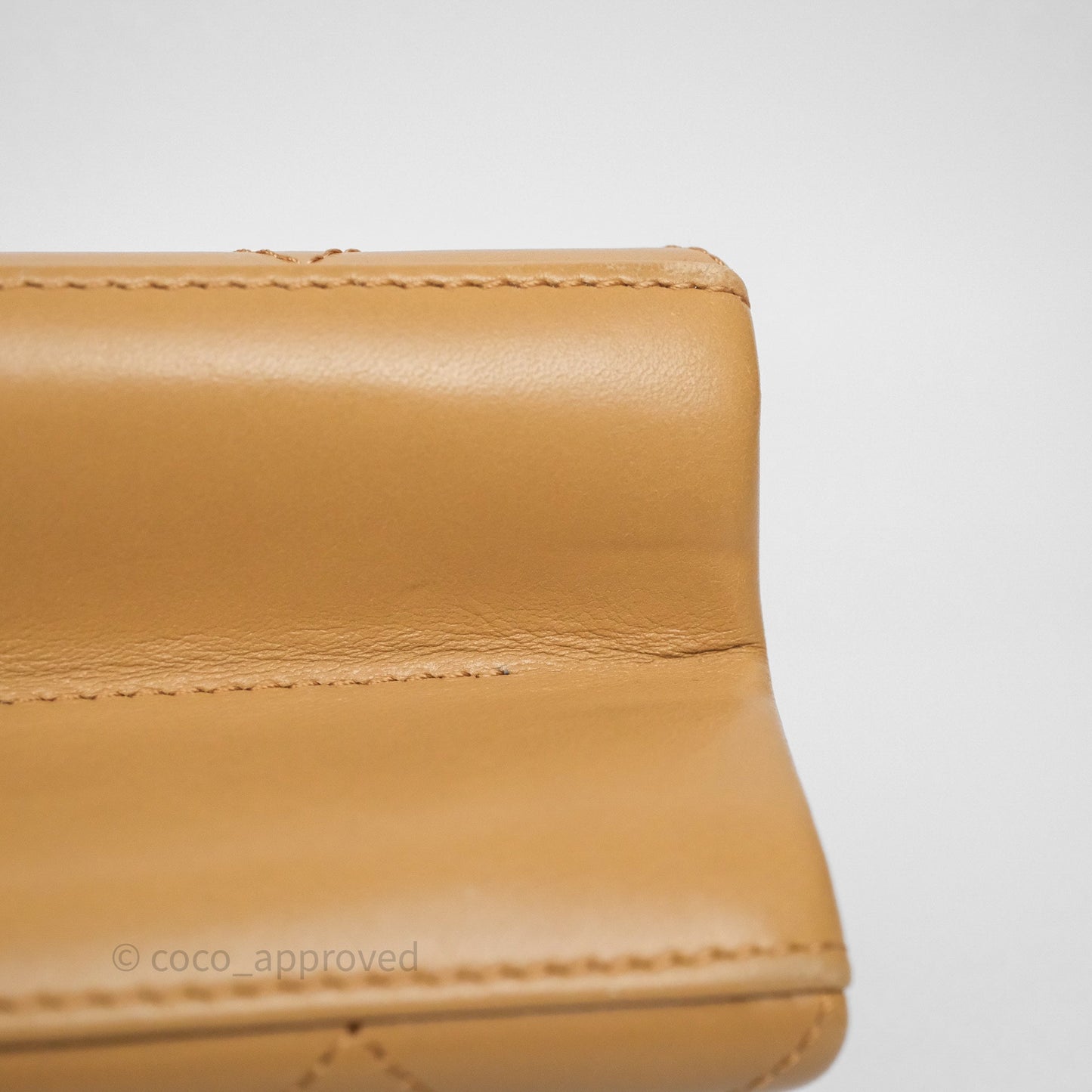 Chanel Small Coco Luxe Flap Bag Caramel Beige Calfskin Aged Gold Hardware