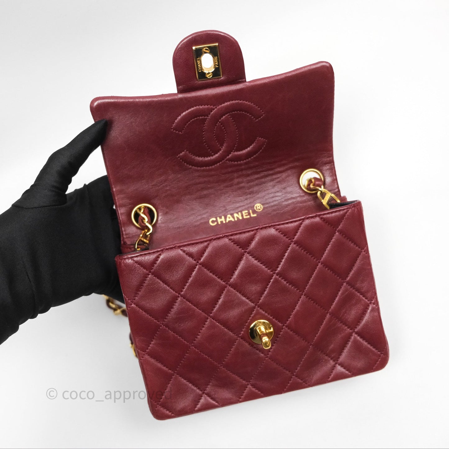 Chanel Vintage Mini Square Burgundy Lambskin 24K Gold Hardware