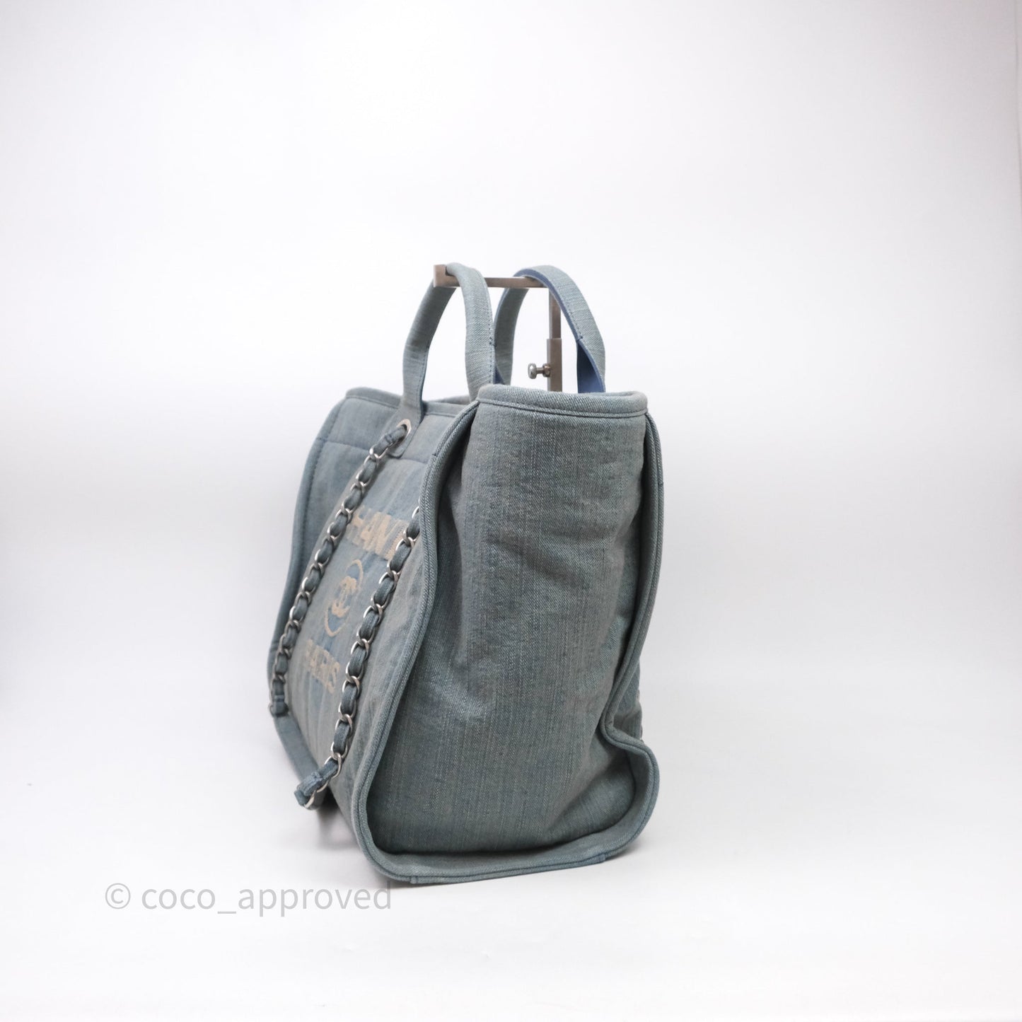 Chanel Large Deauville Tote Blue Washed Denim Matte Silver