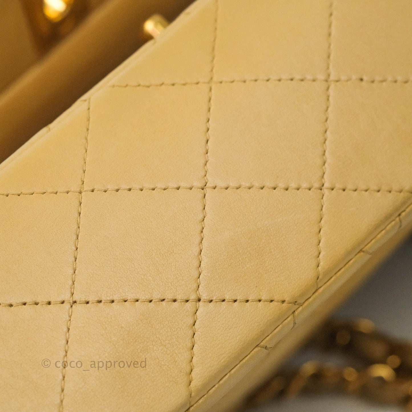 Chanel Vintage M/L Medium Double Flap Bag Beige Lambskin 24K Gold Hardware