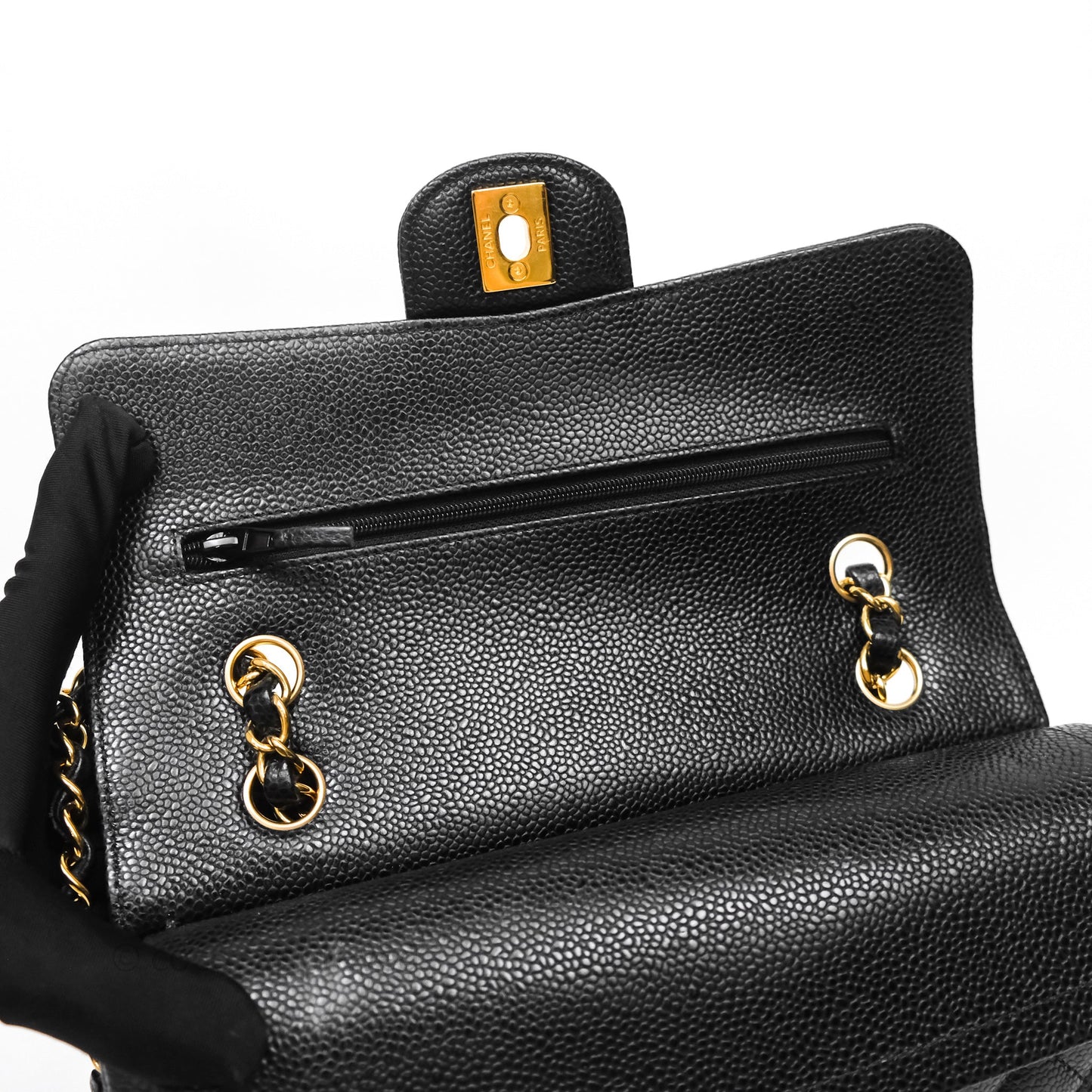 Chanel Small Classic Flap Quilted Black Caviar Gold Hardware