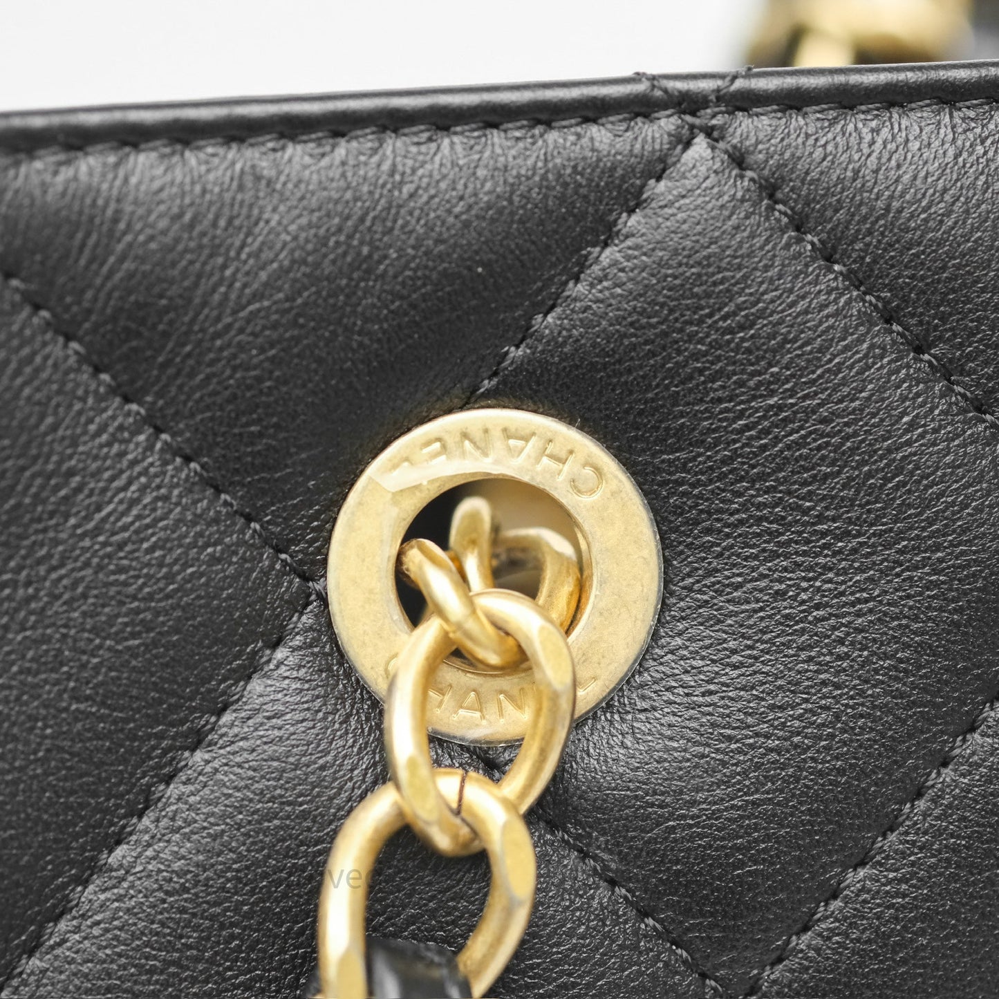 Chanel Stitched Large Shopping Bag Black Calfskin Aged Gold Hardware