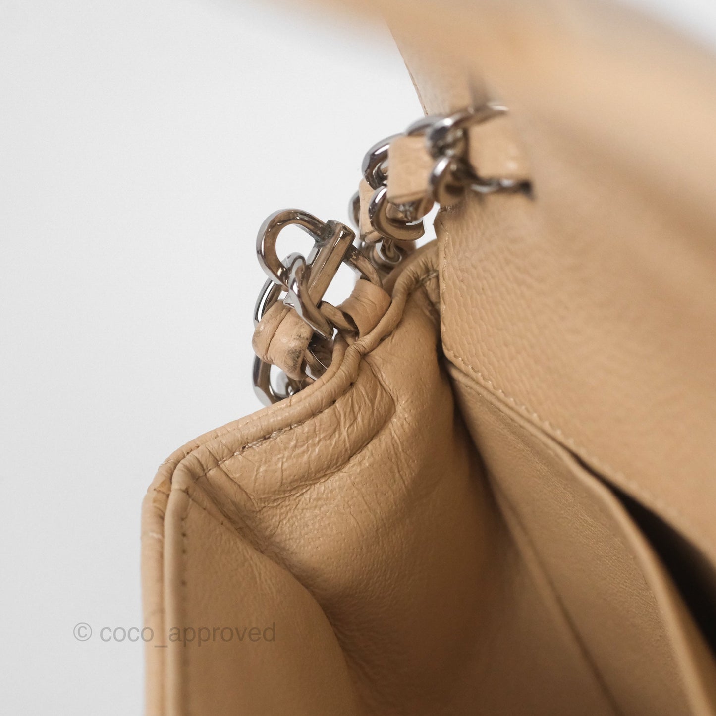 Chanel Quilted East West Flap Beige Caviar Silver Hardware