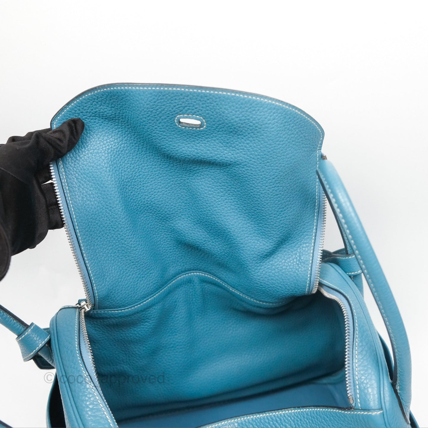 Hermès Lindy 34 Blue Jean Clemence Palladium Hardware