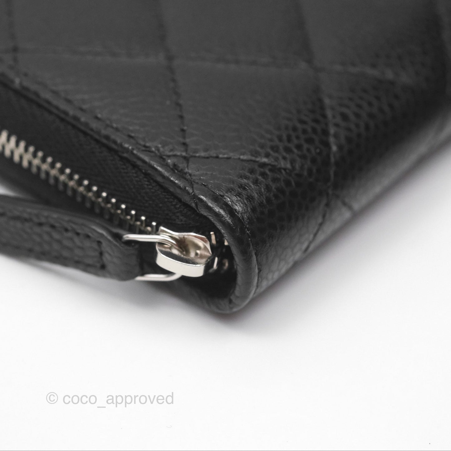 Chanel Quilted Zip Card Holder Black Caviar Silver Hardware