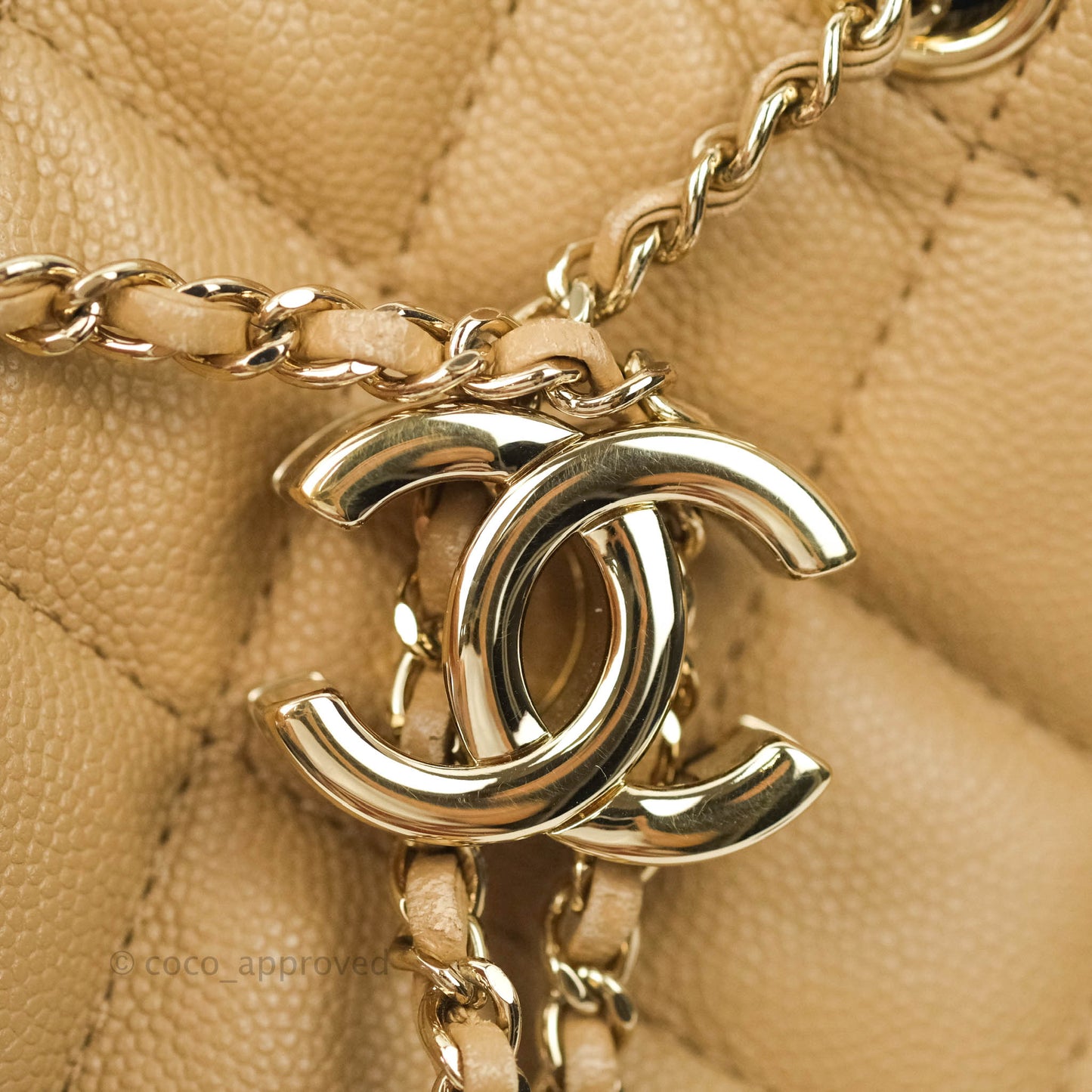 Chanel Caviar Quilted Rolled Up Bucket Drawstring Bag Beige Gold Hardware 19B