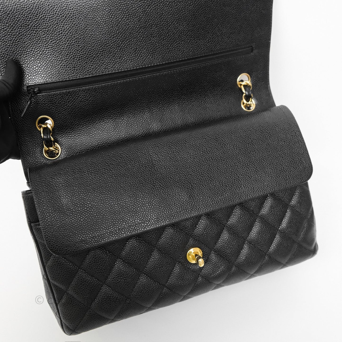 Chanel Jumbo Double Flap Quilted Black Caviar Gold Hardware⁣⁣