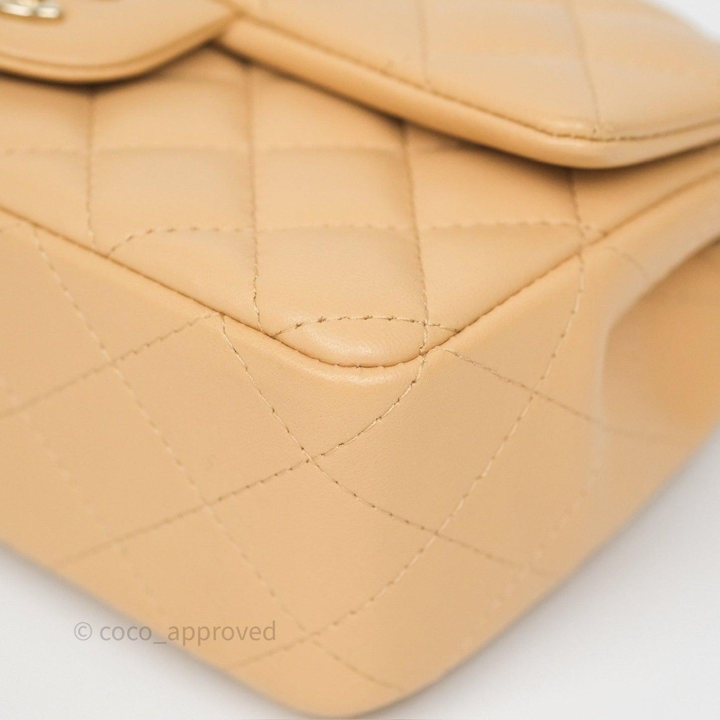 Chanel Mini Rectangular Quilted Beige Lambskin Gold Hardware