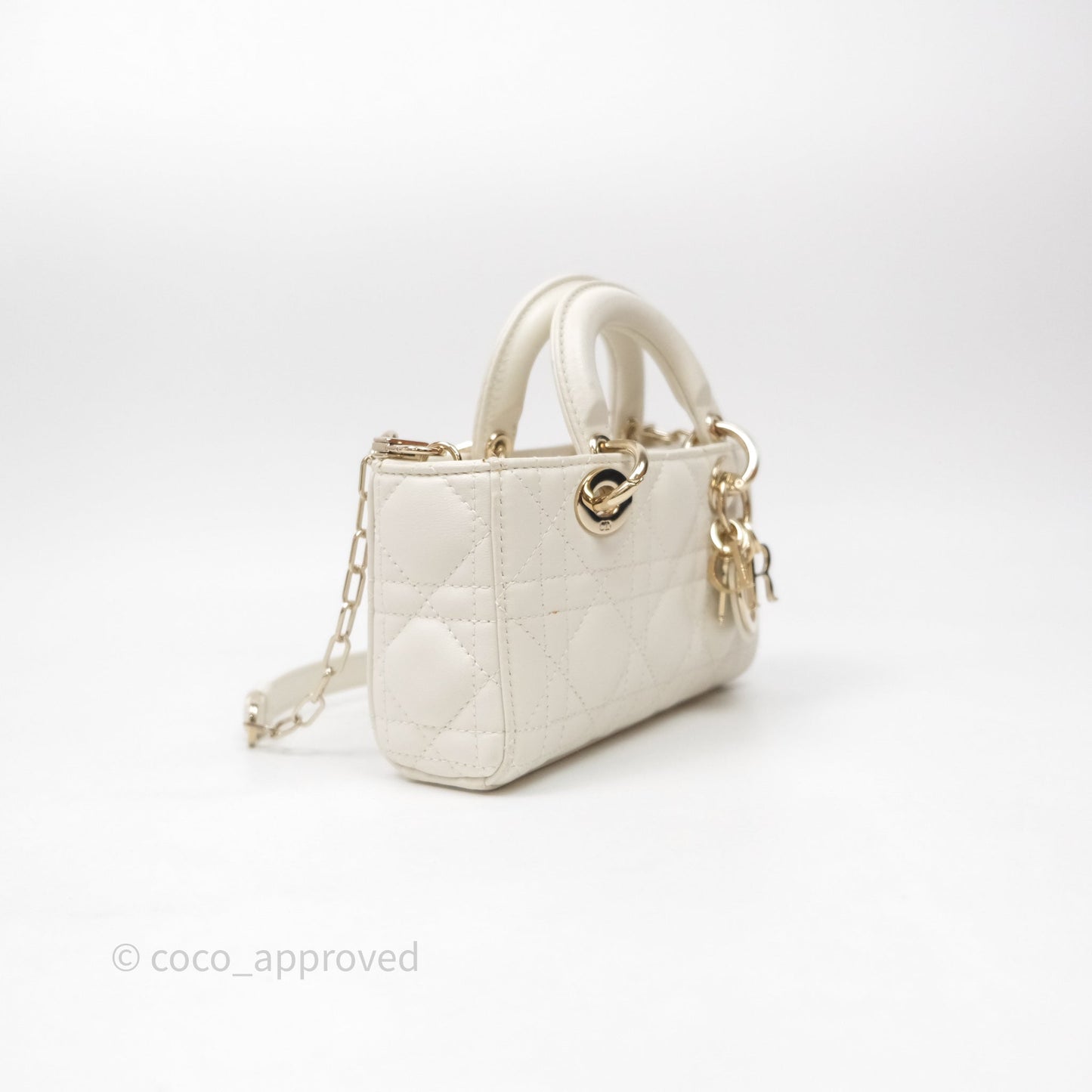 Christian Dior Micro Lady D-Joy Bag Latte Cannage Lambskin Gold Hardware