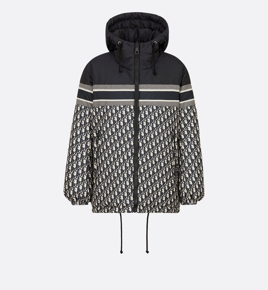 Reversible Long Puffer Jacket Blue And Ecru Luxury Dior Oblique Quilted Technical Taffeta