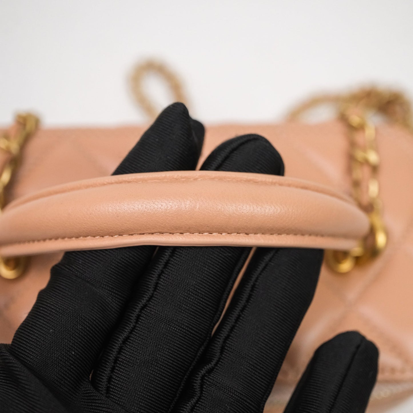 Chanel Vanity Rectangular Top Handle Beige Lambskin Aged Gold Hardware