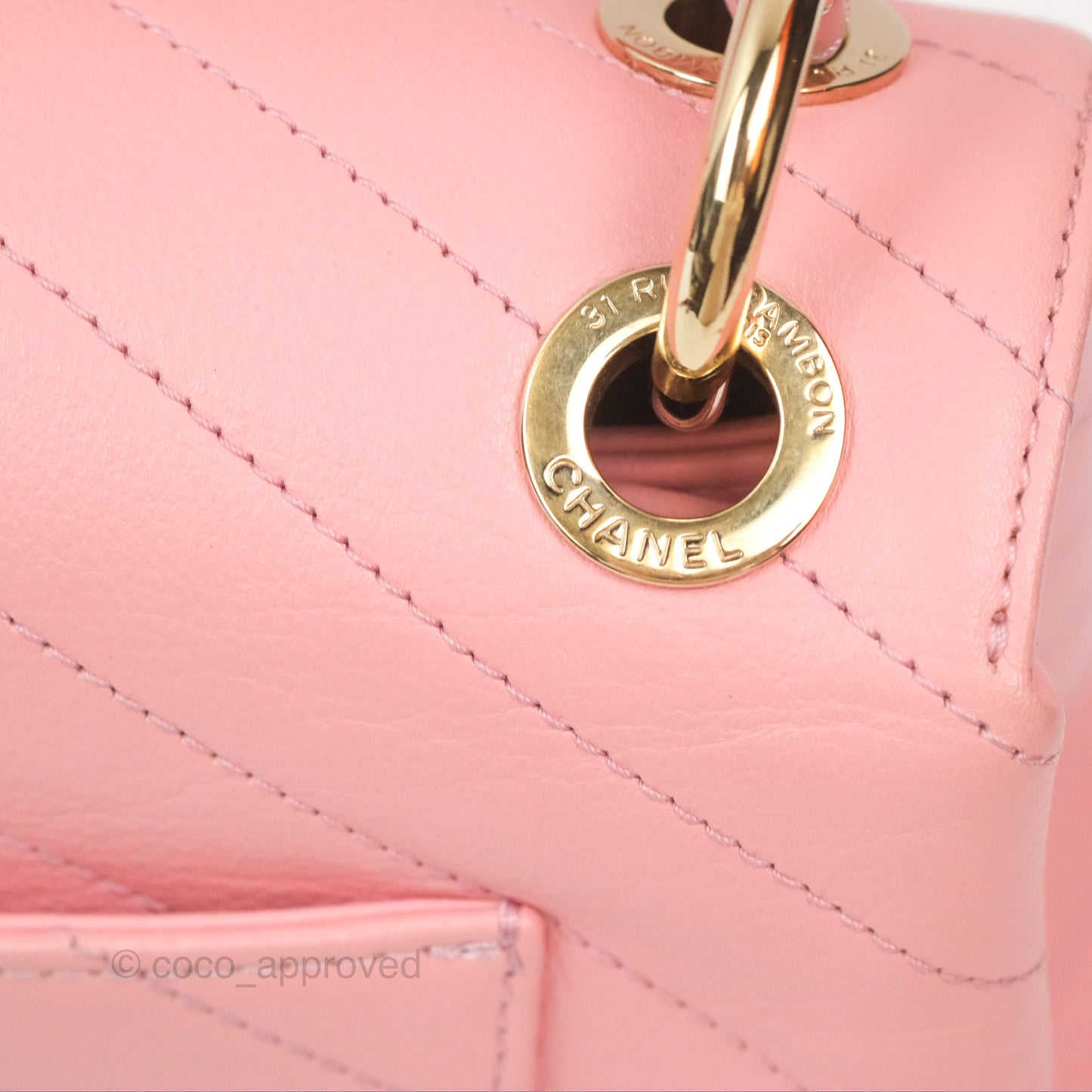 Chanel Small Chevron Chic Top Handle Flap Pink Grained Calfskin Gold Hardware