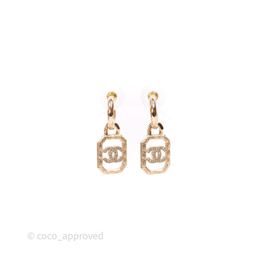 Chanel Crystal CC Drop Earrings Gold Tone 23K
