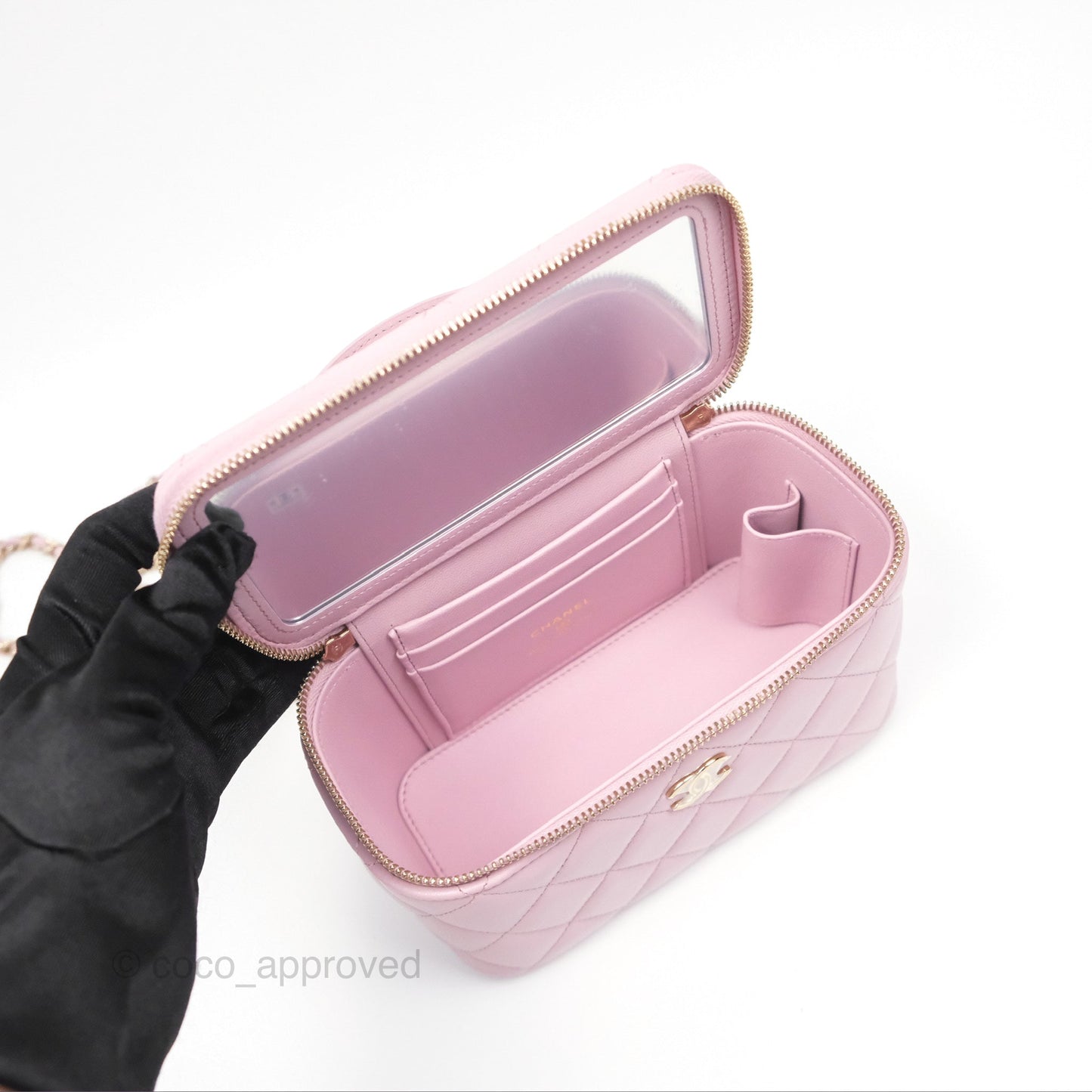 Chanel Vanity Rectangular Top Handle Lilac Pink Lambskin Gold Hardware