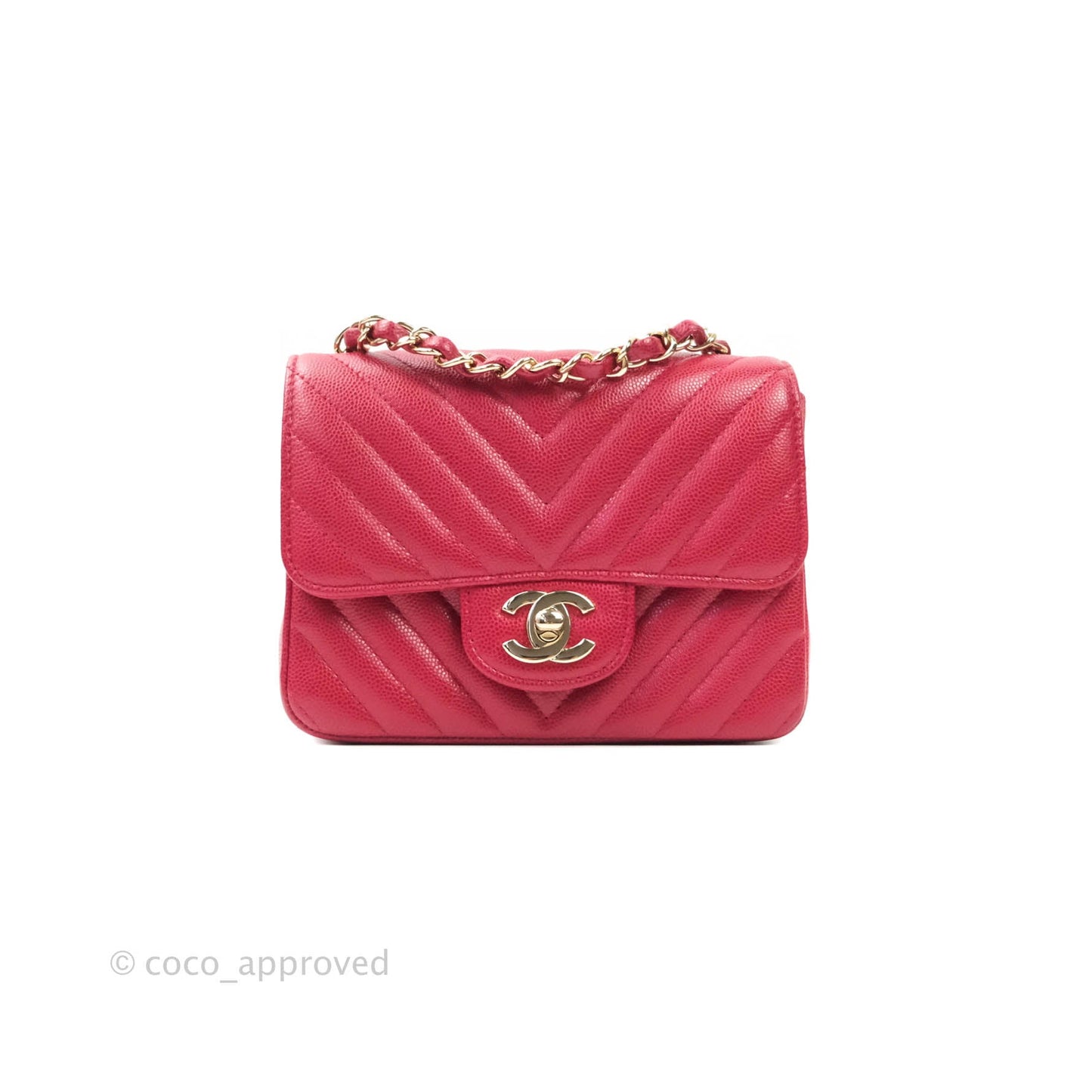 Chanel Mini Square Red Chevron Caviar Gold Hardware 18B
