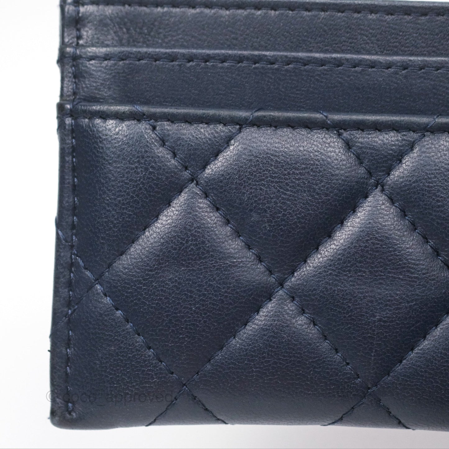 Chanel Quilted Classic Flat Card Holder Navy Sliver Hardware