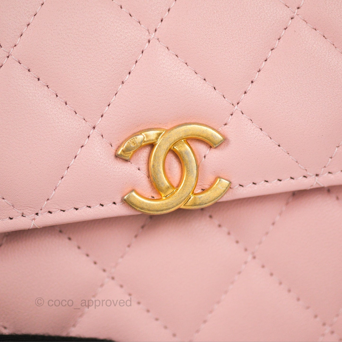 Chanel Enamel Top Handle Clutch with Chain Pink Lambskin Aged Gold Hardware 22B