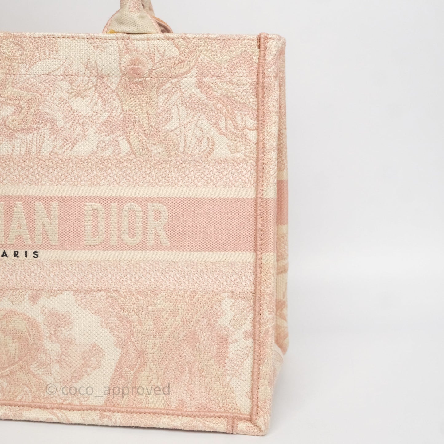 Christian Dior Medium Book Tote Ecru and Pink Toile de Jouy Embroidery